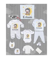 İsme Özel 10'lu Pamuklu Erkek Bebek Hastane Çıkışı Seti_MT_164-10 (Krem)