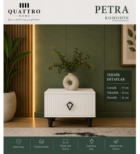 PETRA KOMODİN ÇEKMECELİ-Genişlik: 55 cm Yükseklik: 42 cm Derinlik: 41 cm