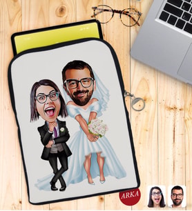 BK Gift Kişiye Özel Sevgililer Karikatürlü Taşınabilir Koruyucu Tablet Kılıfı & Organizer Çanta - Siyah-16