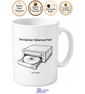 CD ROM Tepsisi Açık Çizimli Yeni Şarkılar Yüklemeye Hazır Kupa Bardak Hediye