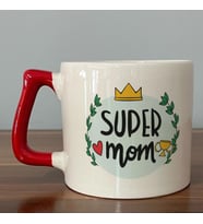 Super Mom Yazı Baskılı Kırmızı Kulplu D Kupa