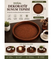 Doğal Dekoratif Yuvarlak Sunum Tepsisi 35x35 cm – El Yapımı Şık Servis ve Düzenleyici Tepsi