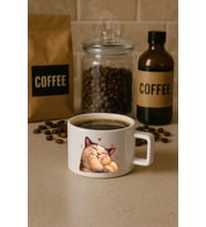 Kahve Bardağı Utanan Kedi (Beyaz)