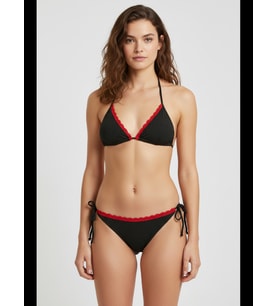 Fantezia Night Kırmızı Dantel Detaylı Siyah Bikini Takımı – Ayarlanabilir İpli, İçten Şardonlu, Kadın Mayo