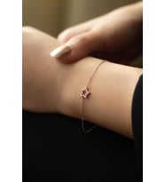 Beyaz Taşlı Yıldız Gümüş Bileklik-Rose