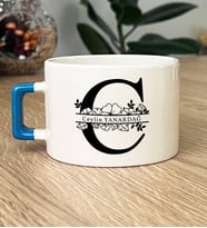 Kişiye Özel C Harfli İsim Yazılı Hediye Lüks Fincan (Mavi)