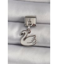 316L Çelik Gümüş Renk Sallantı Beyaz Kuğu Model Nomination Charm - TJ-BC1160