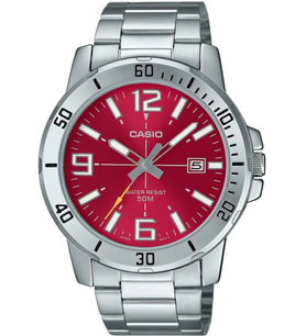 Casio MTP-VD01D-4BVUDF Quartz Çelik Gri Kırmızı Kadran 45 mm Erkek Kol Saati
