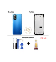 Oppo A55 Mavi Uyumlu Orta Kasa + Yapıştırıcı ve Vida Seti Full Kasa Kapak Gövde Housing