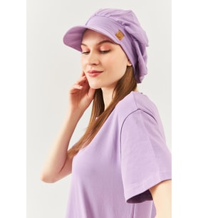 Lila Kadın 4 Mevsim Pamuklu, Ultra Yumuşak Hafif, Terletmez, Tarz, Trend Kasket Vizyerli Penye Şapka