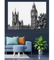 Siyah Beyaz Londra Big Ben Şehir Manzarası Dekoratif Kanvas - Mdf Ahşap Tablo