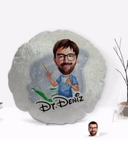 BK Gift Kişiye Özel İsimli Erkek Diş Hekimi Karikatürlü Yuvarlak Dekoratif Kırlent Yastık-4