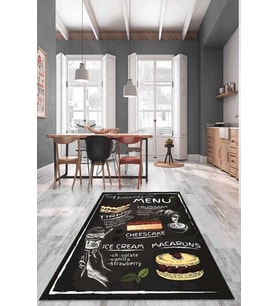 Siyah Kaymaz Taban Yıkanabilir Cupcake Mutfak Halısı AR1136