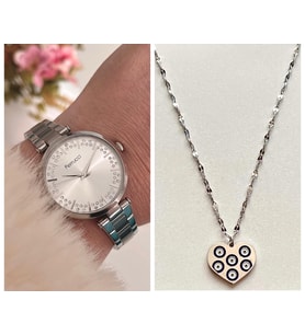 Ferrucci Silver Renk Çelik Kordon Şık Kadın Kol Saati+Çelik Kolye Hediyeli (Gümüş)