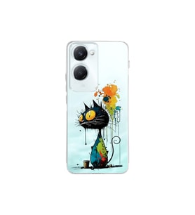 Vivo Y18 ile Uyumlu Splash Kedi Tasarımlı Şeffaf Silikon Kılıf