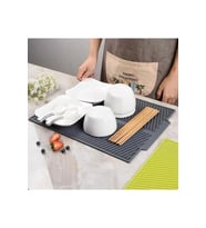Büyük Boy Silikon Su Toplamaz Bulaşık Kurutma Matı Bulaşıklık - Bulaşık Altlığı 44 X 33 Cm (Antrasit)