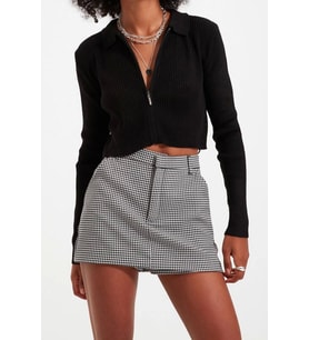 Kadın Modern Tarz Slim Polo Yaka Crop Triko Hırka (Siyah)