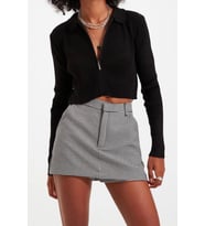 Kadın Modern Tarz Slim Polo Yaka Crop Triko Hırka (Siyah)