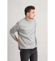 Regular Fit Yarım Balıkçı Nokta Desenli Akrilik Viskon Karışımlı Erkek Triko Kazak  (Gri)