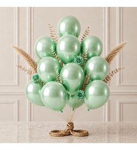 Açık Yeşil Renk Lateks Metalik Balon (30 cm) - 12 Adet