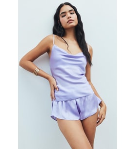 Caché Lila Degaje Yaka Askılı Kısa Saten Pijama Takımı