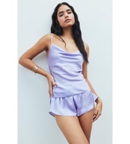 Caché Lila Degaje Yaka Askılı Kısa Saten Pijama Takımı