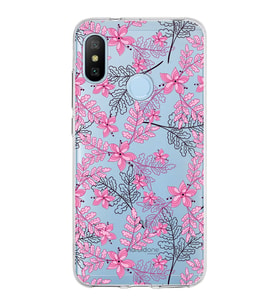 Xiaomi Mi A2 Lite Uyumlu Kapak Floral Pembe Tasarımlı Şeffaf Silikon Kılıf