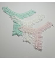 ASM1245 Kadın 3 Lü Renkli Dantel Fantezi Fırfır Özel String (Çok Renkli)