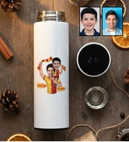 Kişiye Özel Karikatürlü Sarı Kırmızı Taraftar Baba Oğul Filtreli Dijital Göstergeli Termos Babalar Günü Hediyesi