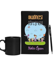 Okul Öncesi Öğretmenlerine Özel Defter Kalem & Siyah Varil Kupa Hediye Seti