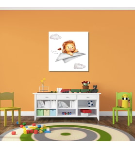 Tekli Kare Kanvas Çocuk Odası Soft Uçan Aslan Tablosu