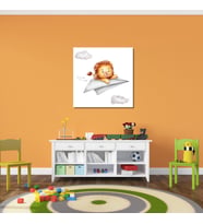 Tekli Kare Kanvas Çocuk Odası Soft Uçan Aslan Tablosu