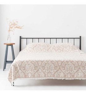 Damask Bej Yumuşak Dokulu Tek Kişilik Jakarlı Pike %100 Pamuk (170*215CM)