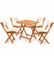 Katlanır Ahşap Balkon Bahçe Masa Sandalye Takımı Gürgen 4 Sandalyeli Minderli Bistro Set 60x80 cm