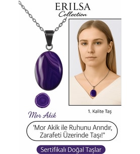 Sertifikalı Oval Mor Akik Taşı Kolye – Gümüş Aparatlı Doğal Şifa ve Zarafet İçin (Çok Renkli)