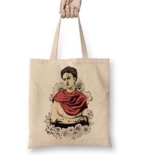Frida Kahlo 02 Bez Çanta Uzun Saplı