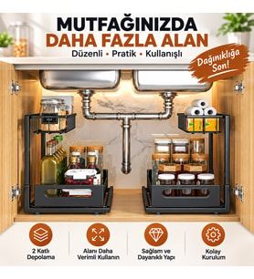 2 Katlı Çekmeceli Mutfak Rafı Organizer Dolap İçi Baharatlık Yağlık Şişelik Tezgah Üstü Düzenleyici