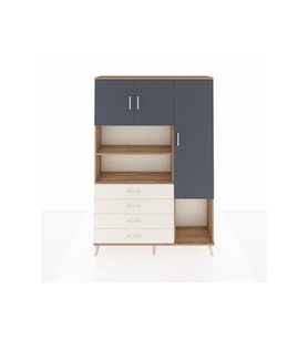 Arges Dolap 8 Raflı 4 Çekmeceli 3 Kapaklı 132x30x195 Çam-Antrasit/Aytaşı