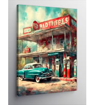 Kanvas Tablo Retro Benzin İstasyonu