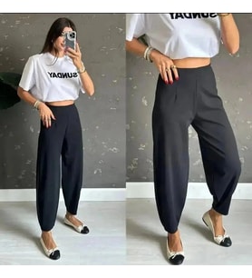 Kadın Krep Kumaş Balon Pantolon