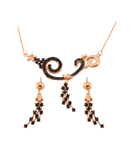 Siyah Taşlı Özgün Gümüş Set - S011302