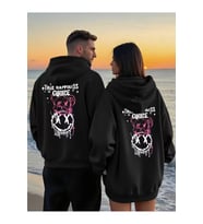 Sevgili Çift Kombini 2’li True Happiness Baskılı Unisex Sweatshirt – Renkli Street Tarz (Siyah)