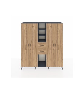 Hyperion Dolap 15 Raflı 2 Çekmeceli 4 Kapaklı 220x44x243 Antrasit-Çam/Çam