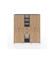 Hyperion Dolap 15 Raflı 2 Çekmeceli 4 Kapaklı 220x44x243 Antrasit-Çam/Çam