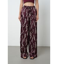 Kadın Bordo - Krem Renk Desenli Bol Paça Beli Lastikli Pantolon