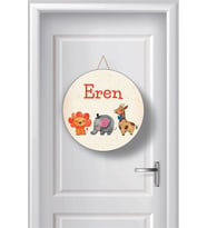 3 Hayvanlı Ahşap Bebek Kapı Süsü (Çok Renkli)