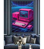 Neon Pembe Bilgisayar Monitörü Dekoratif Kanvas - Mdf Ahşap Tablo