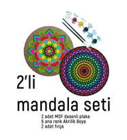 2Li Mandala Boyama Seti- 2 DESENLİ PLAKA-6 RENK AKRİLİK BOYA-2 ADET FIRÇA