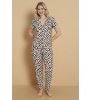Mirano 9509 Leopar Desenli Pegasus Kumaş Düğmeli Kısa Kolu Kadın Pijama Takımı