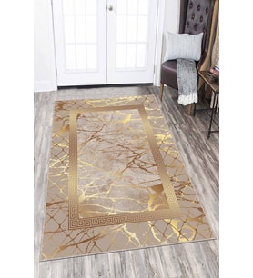 Bej Gold Çerçeveli Kaymaz Tabanlı Dekoratif Halı AR751 - 100 x 160 cm